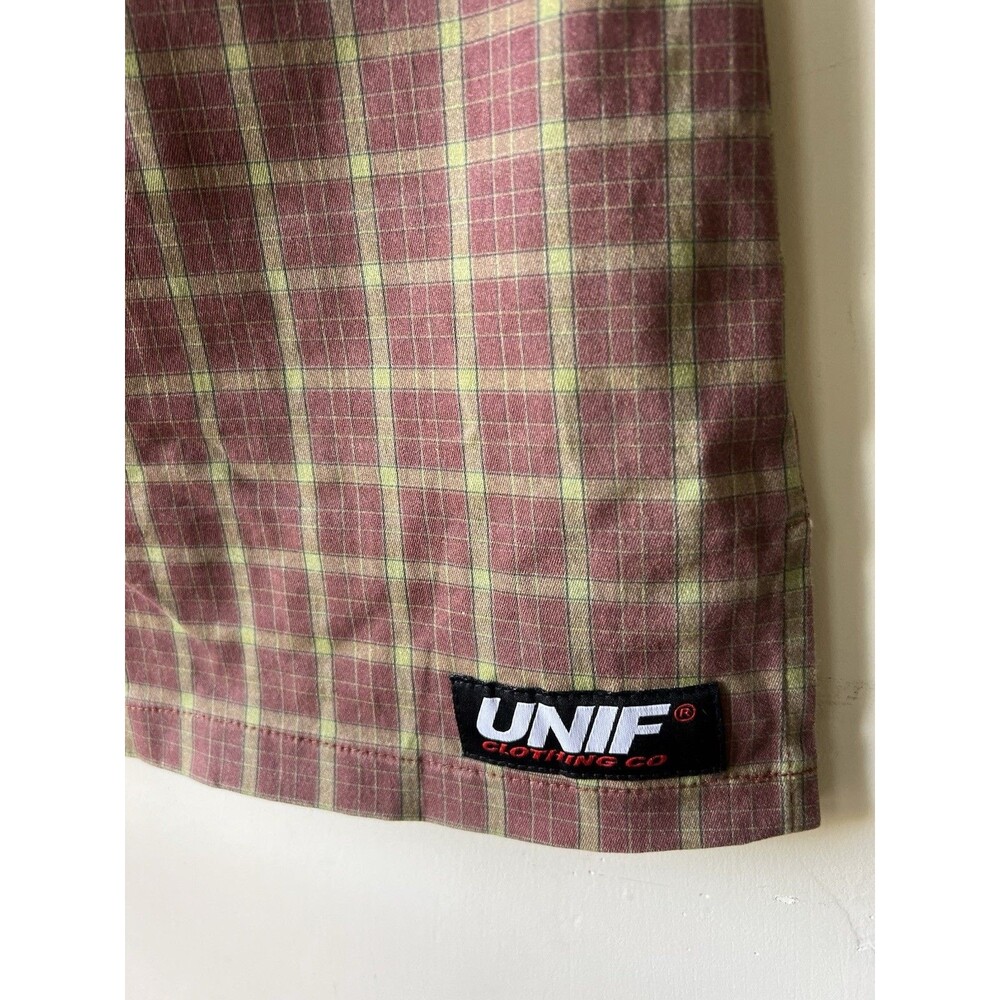 UNIF O-Ren Brown Green Plaid Mini Dress Zip Strappy Sleeveless A-Line Size S - Picture 2 of 9